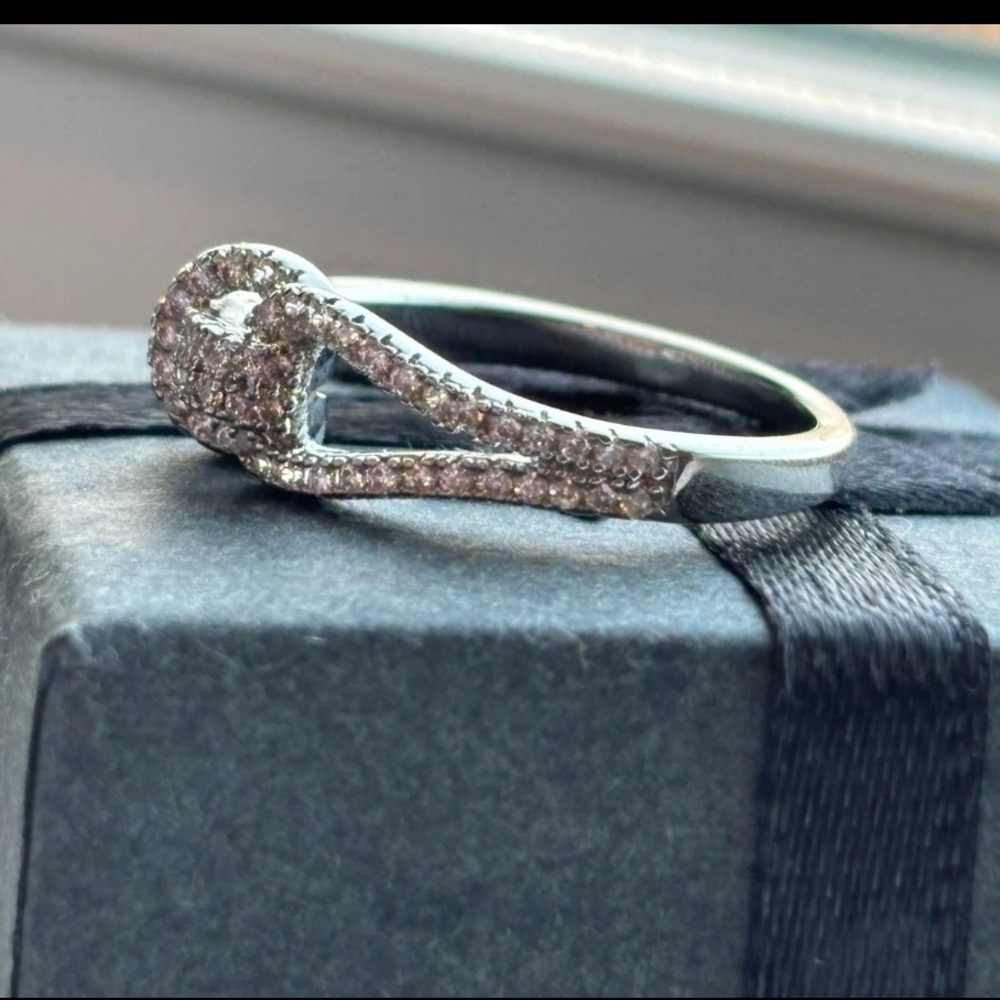 White Gold Plated CZ Infinity Knot Buckle Ring Size 6 | Pavé Statement Ring - Picture 10 of 10